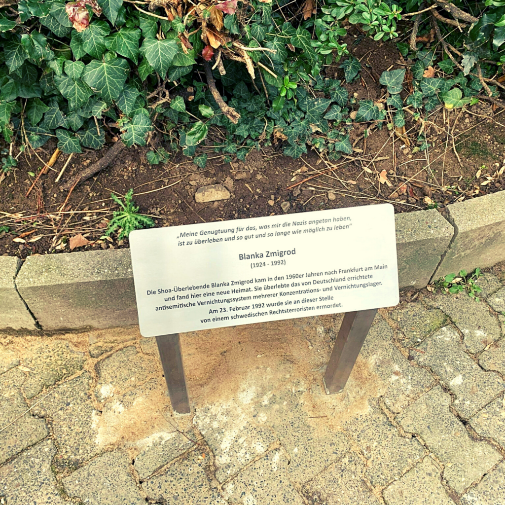 Memorial plaque for Blanka Zmigrod at the scene of the crime. Source: R. Gerczikow.